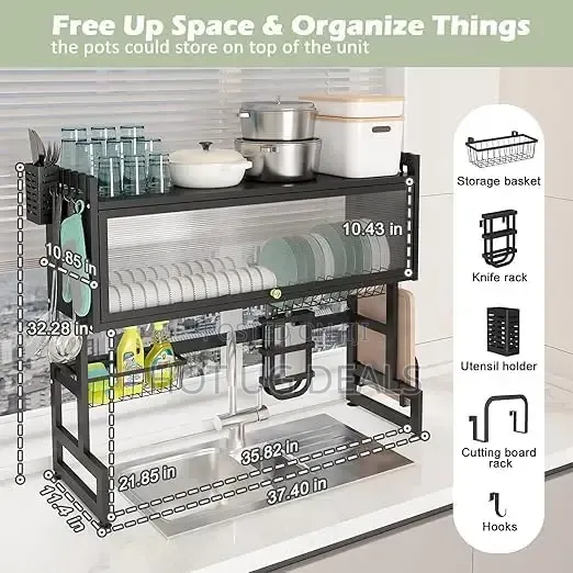 Dust-Proof Over-the-Sink Dish Drying Rack With Cabinet Door