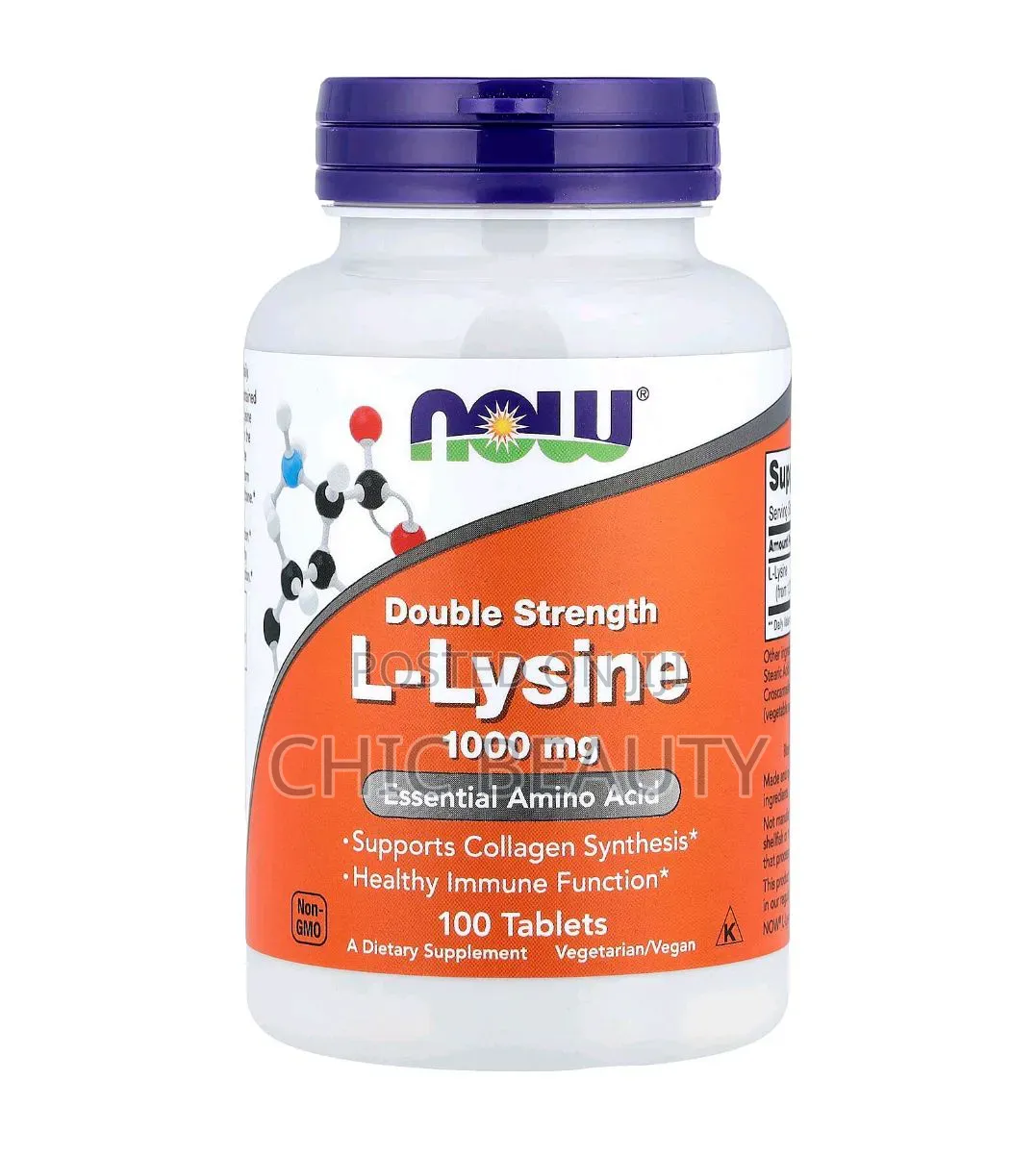 Now Double Strength L-Lysine 1000mg Essential Amino Acids 100 Tablets