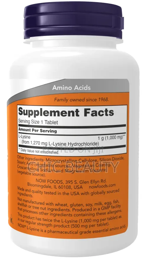 Now Double Strength L-Lysine 1000mg Essential Amino Acids 100 Tablets