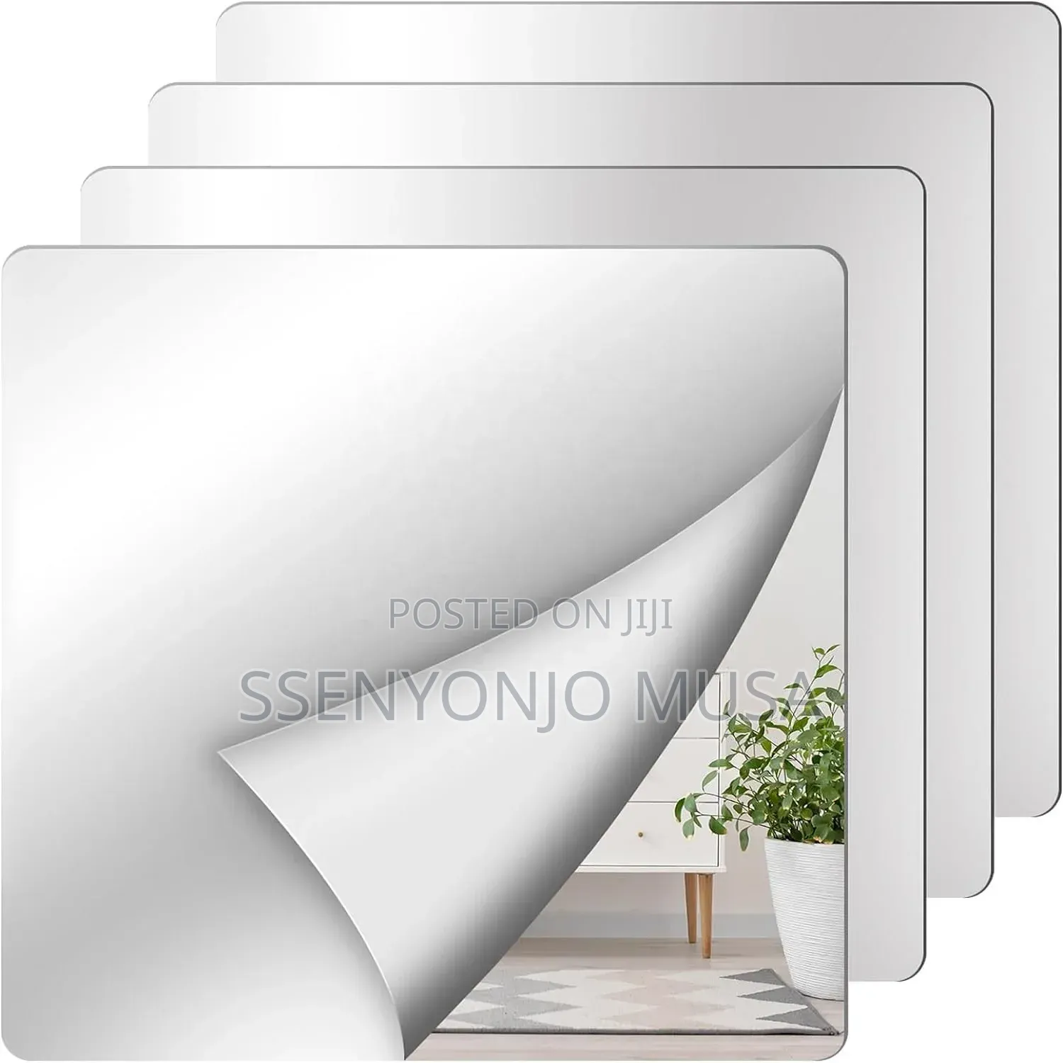 8PCS Self-Adhesive Acrylic Mirror Tiles 8" × 8" Frameless Wall Mirrors