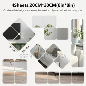 8PCS Self-Adhesive Acrylic Mirror Tiles 8" × 8" Frameless Wall Mirrors