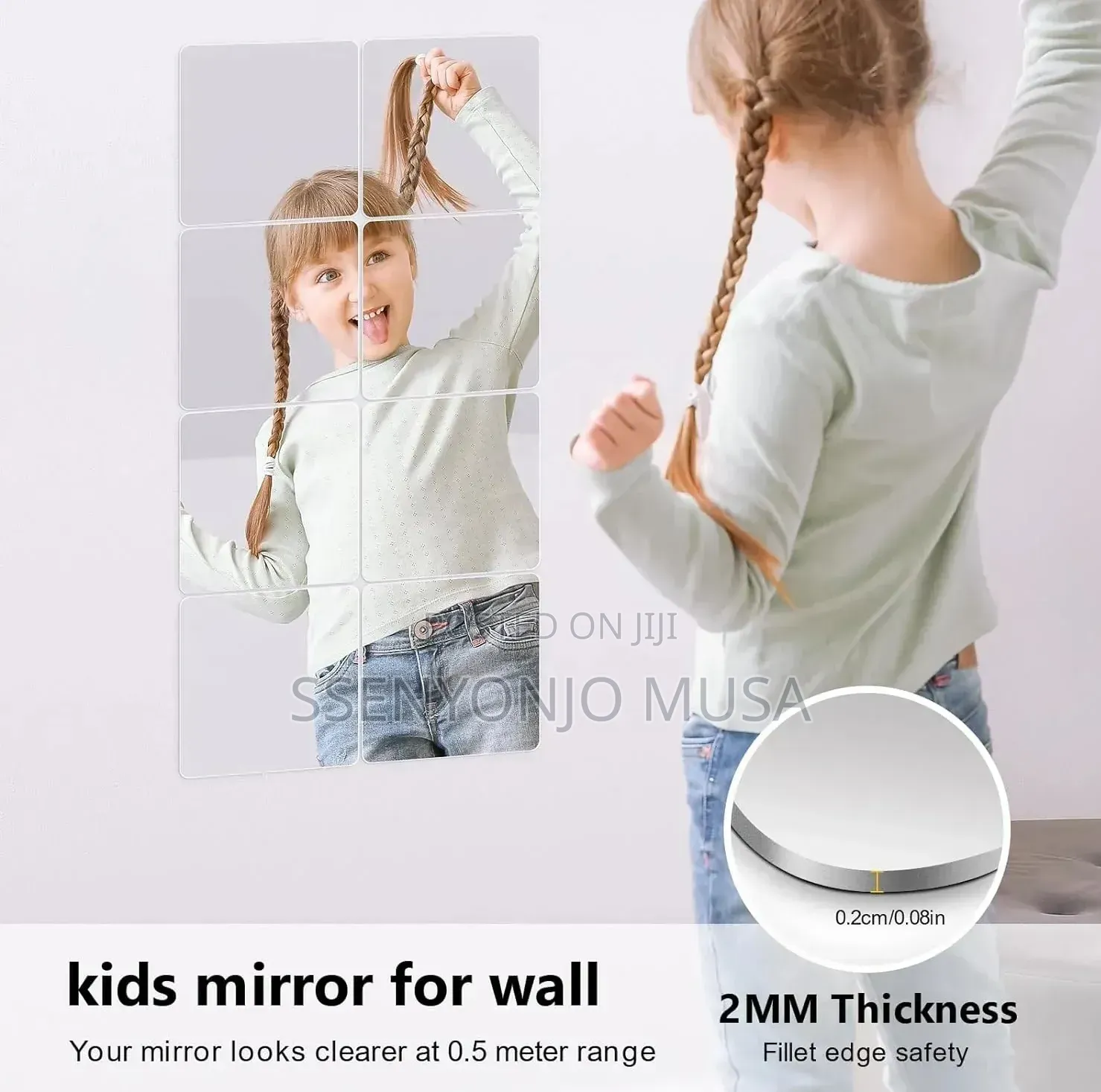 8PCS Self-Adhesive Acrylic Mirror Tiles 8" × 8" Frameless Wall Mirrors