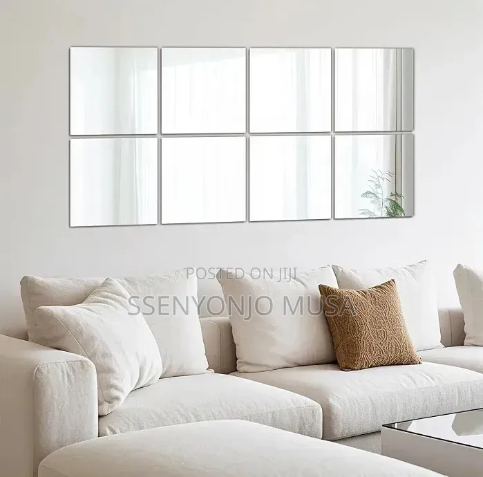 8PCS Self-Adhesive Acrylic Mirror Tiles 8" × 8" Frameless Wall Mirrors
