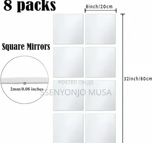 8PCS Self-Adhesive Acrylic Mirror Tiles 8" × 8" Frameless Wall Mirrors