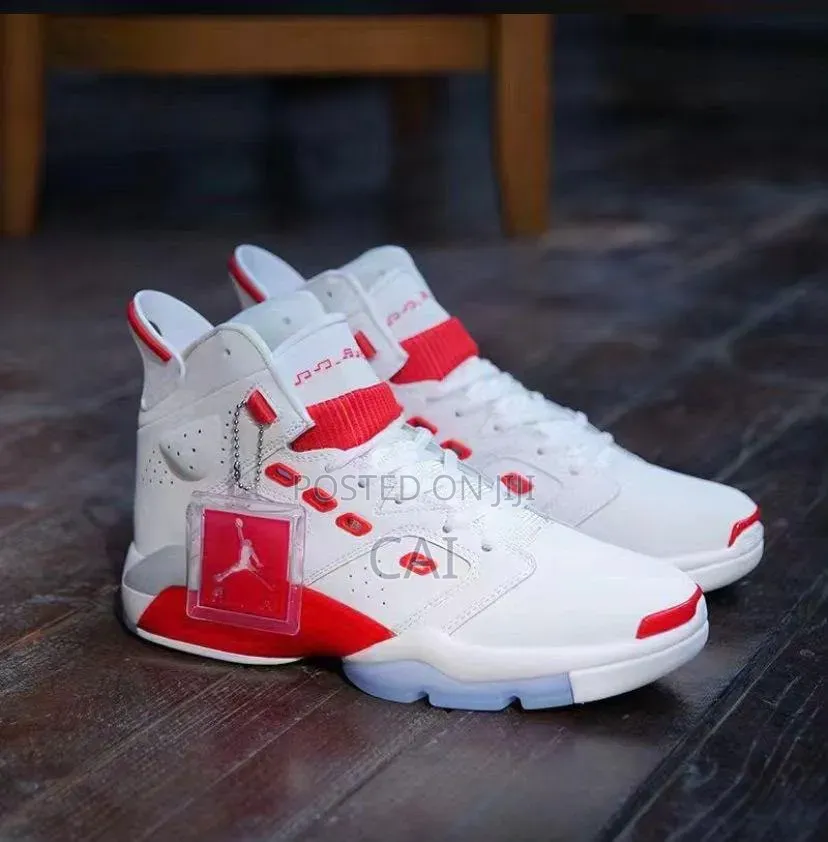 Jordan 6-17-23 Sneakers in White and University Red,