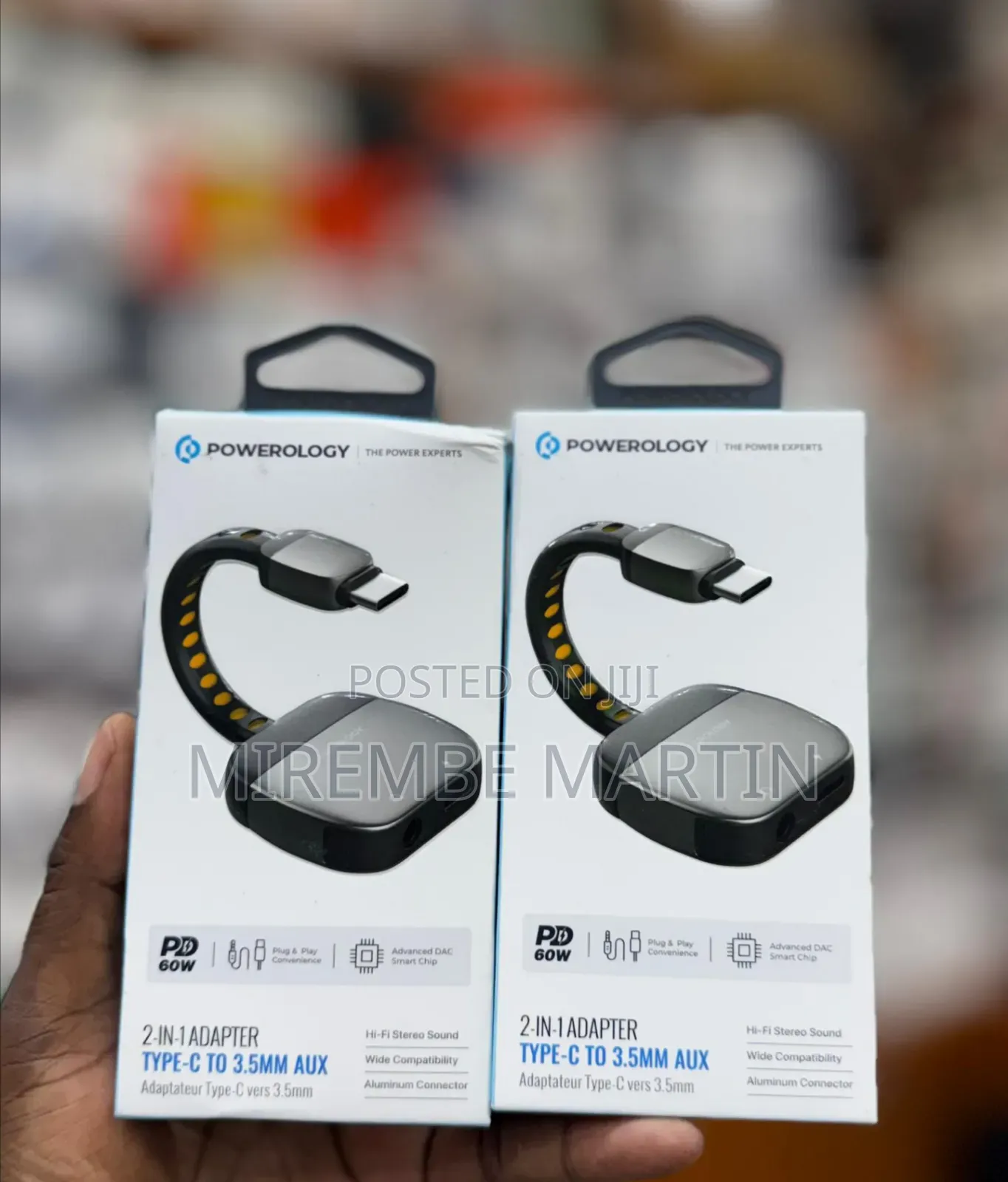 Powerology 2-in-1 Type-C to 3.5mm AUX Adapter