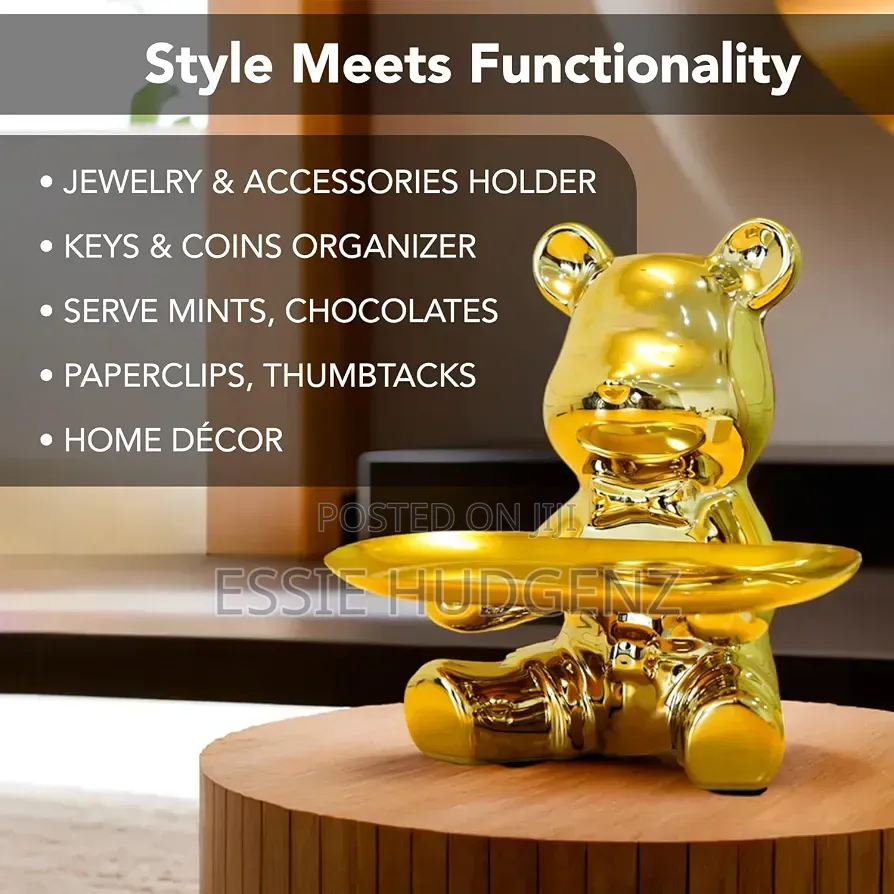 Gold Bear Figurine Used as a Decorative Entryway Tray and Key Holder.
