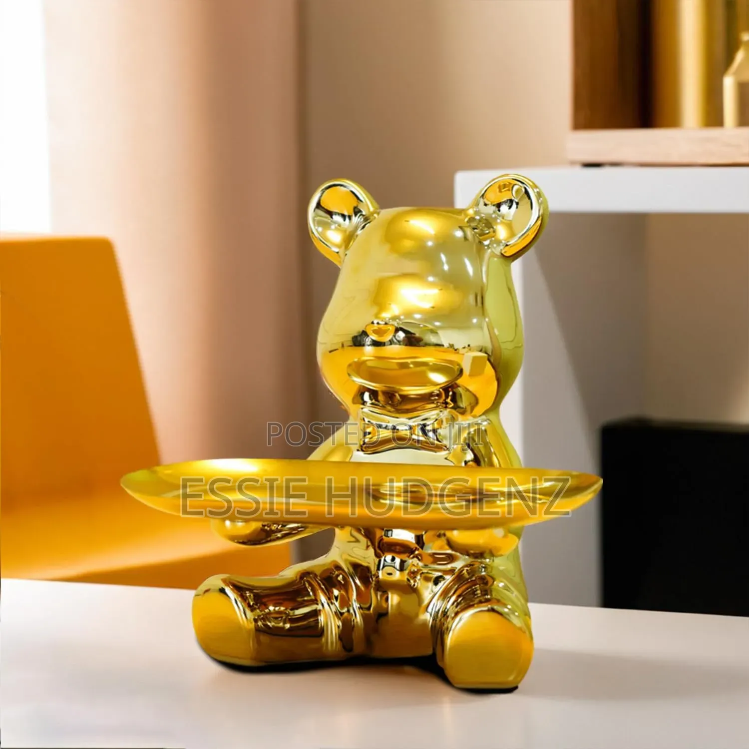 Gold Bear Figurine Used as a Decorative Entryway Tray and Key Holder.