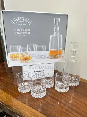 Danny Home Luxury 5-Piece Metallic Base Whiskey Decanter Set