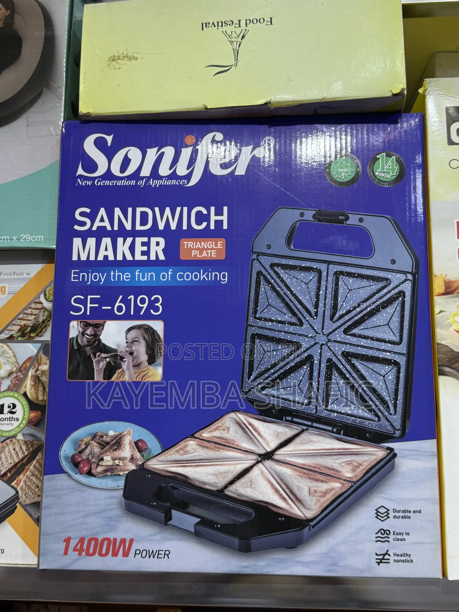 Brand New Sonifer SF-6193 4-Slice 1400W Sandwich Maker Toaster