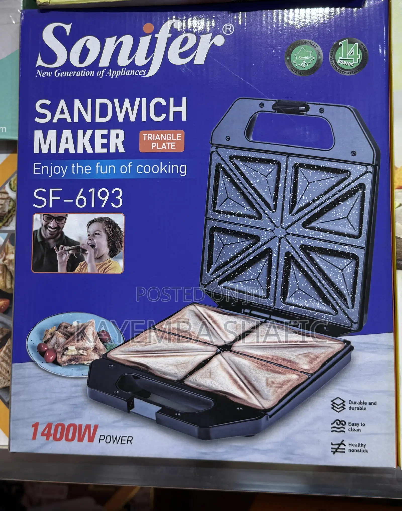 Brand New Sonifer SF-6193 4-Slice 1400W Sandwich Maker Toaster