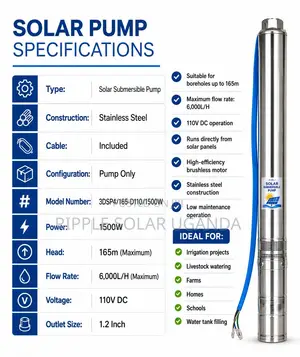 1500w Solar Borehole Water Pump 165m Head 110v 6000l/H