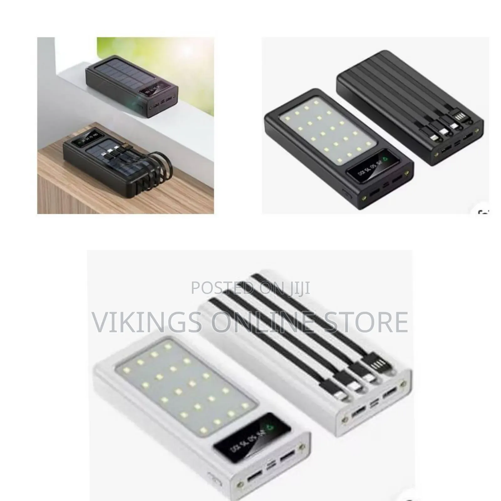 Universal 30000mAh Fast Solar Power Bank Built in Dual Cable