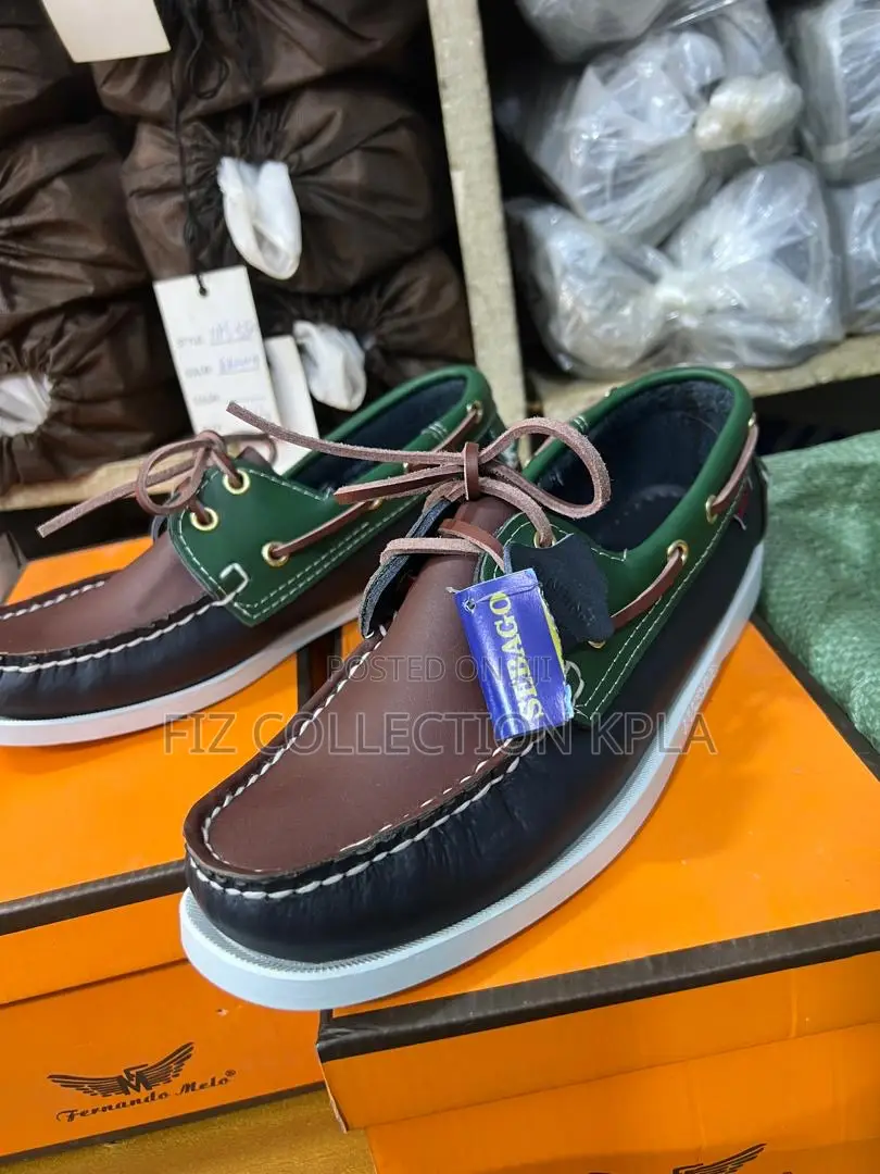 Sebago Docksides Brown, Navy Green Leather Boat Shoes