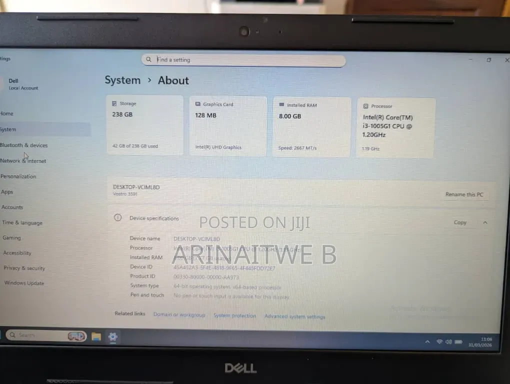 Laptop Dell Vostro 15 3591 8GB Intel Core i3 SSD 256GB