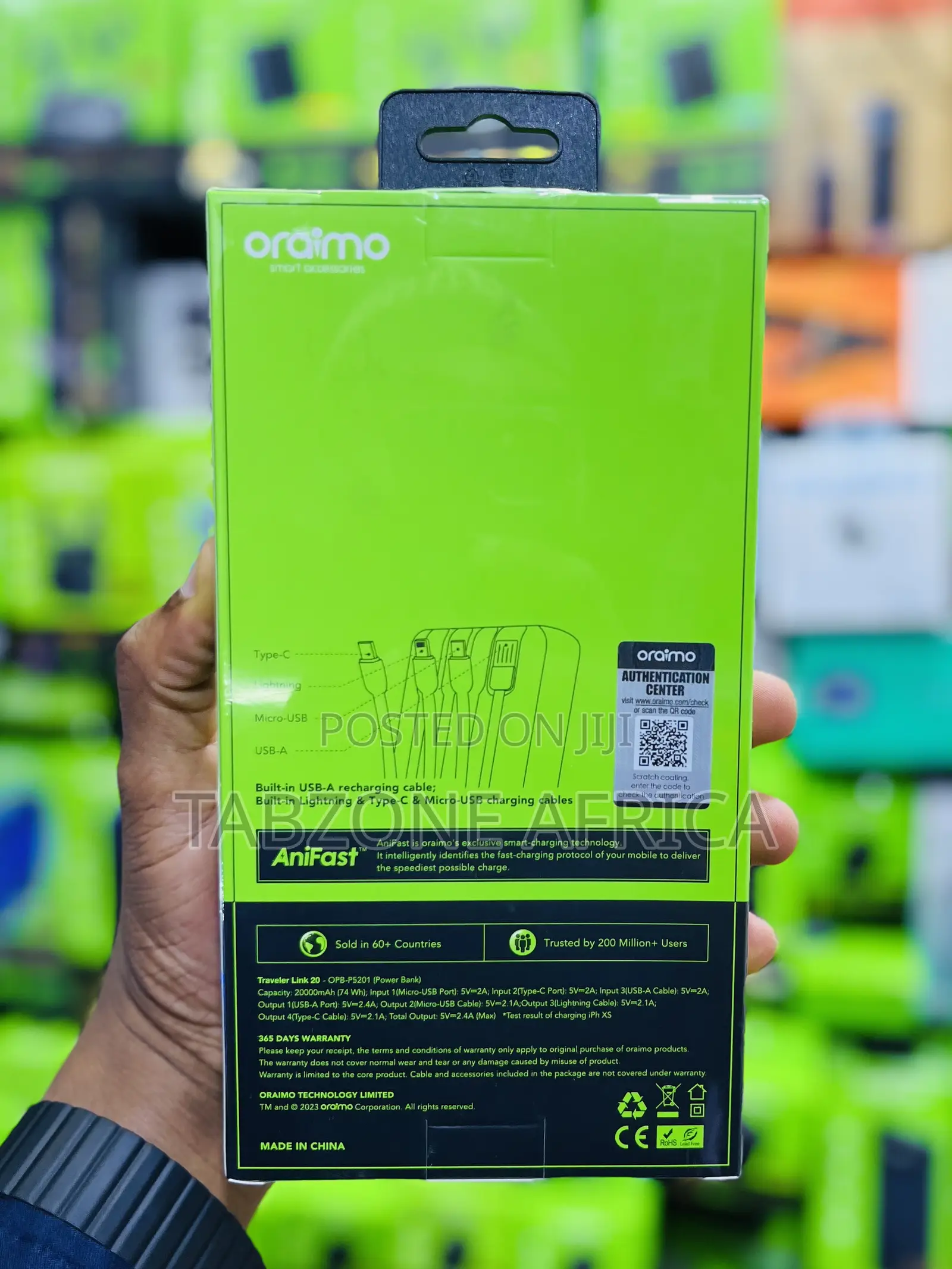 Oraimo Traveler Link 20 20000mAh Power Bank With Built-in Cables