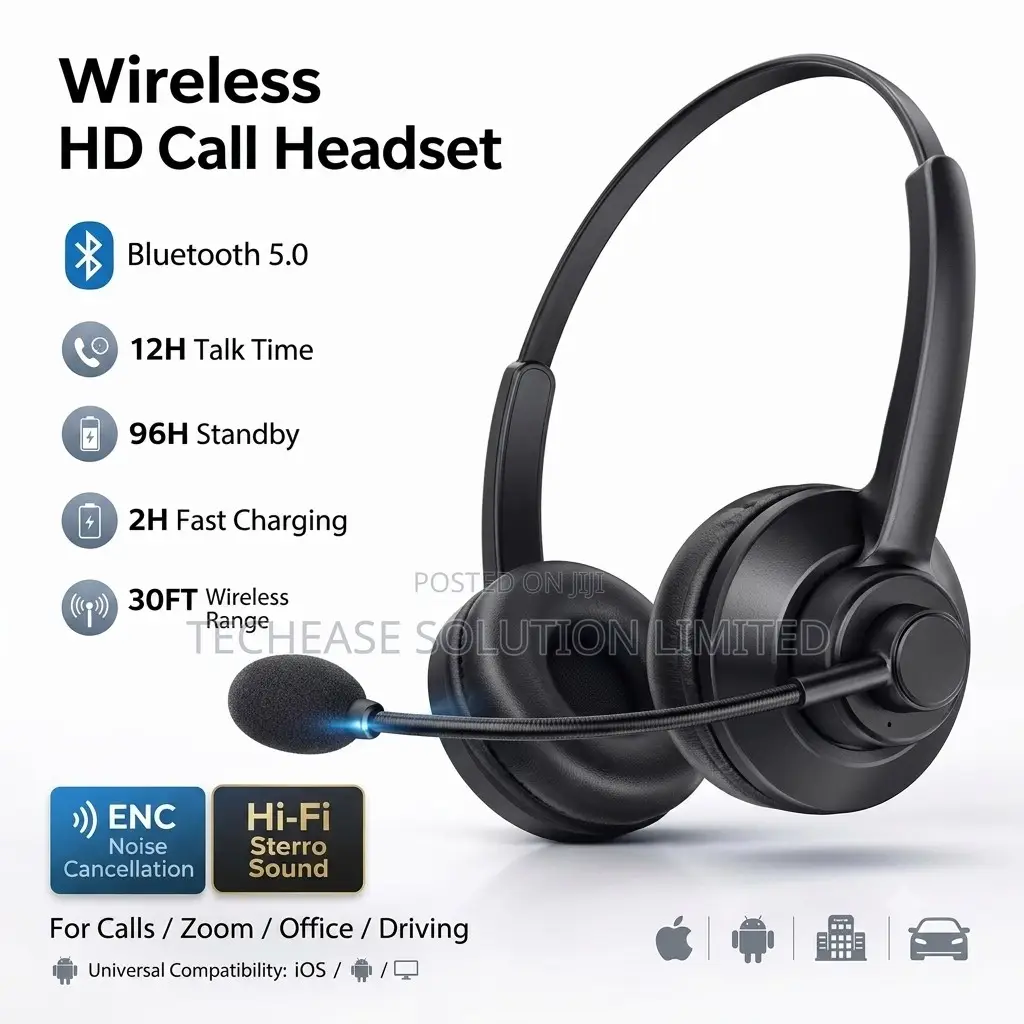 Bluetooth 5.0 Call Center Headset With Noise Cancellation