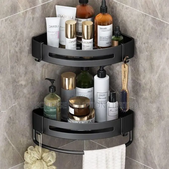 2-Pack No-Drill Bathroom Racks Corner Shelf – Wall-Mounted