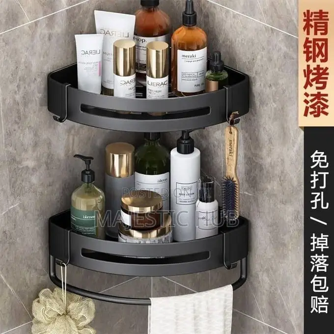 2-Pack No-Drill Bathroom Racks Corner Shelf – Wall-Mounted