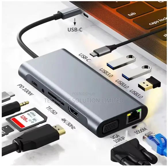 11-in-1 USB Type-C Hub – Hdmi, Vga, Rj45 Ethernet, Sd/Tf, Pd