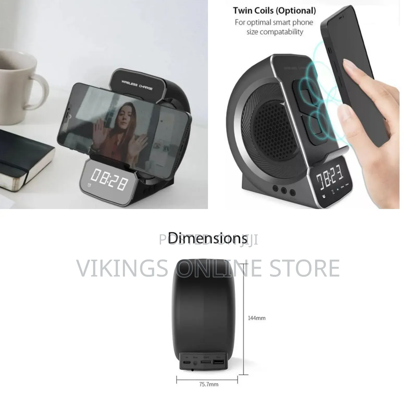 3-in-1 Wireless Charging Charger Bluetooth -Compatible Speaker Clock