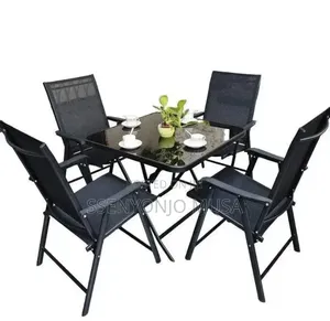 5-Piece Folding Garden Dining Set – 4 Chairs 1 Table, Black