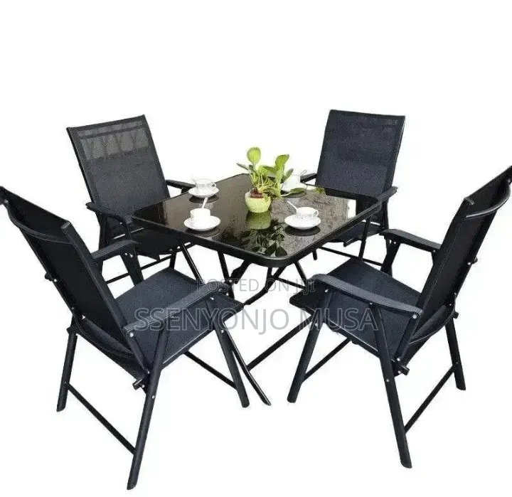 5-Piece Folding Garden Dining Set – 4 Chairs 1 Table, Black