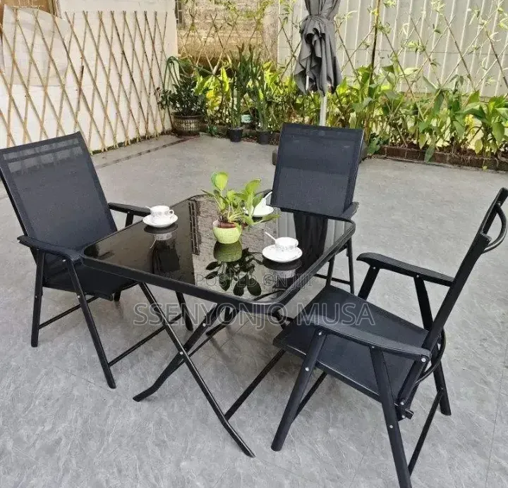 5-Piece Folding Garden Dining Set – 4 Chairs 1 Table, Black