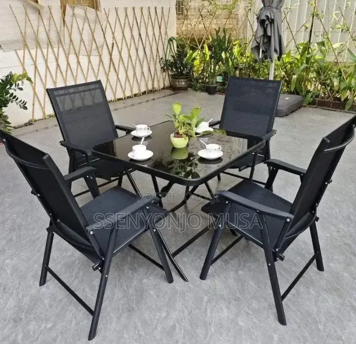 5-Piece Folding Garden Dining Set – 4 Chairs 1 Table, Black