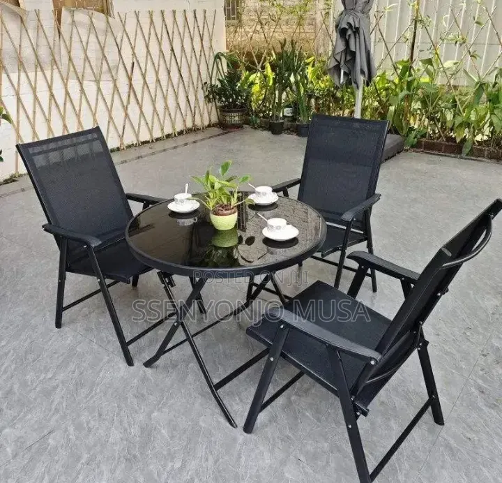 5-Piece Folding Garden Dining Set – 4 Chairs 1 Table, Black
