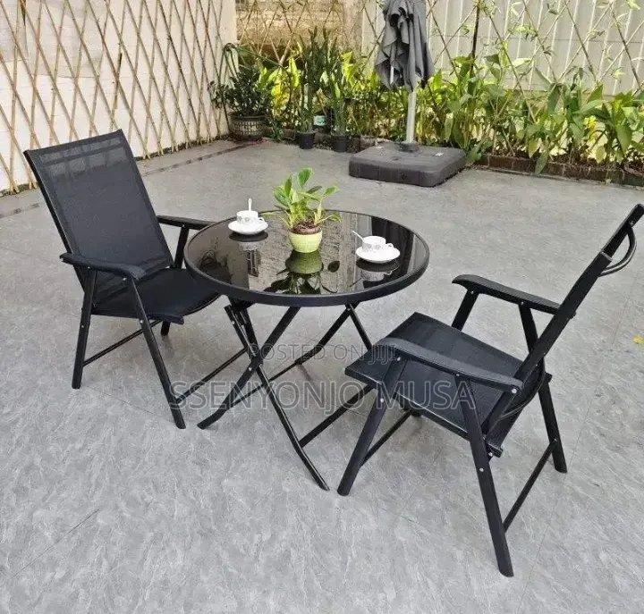 5-Piece Folding Garden Dining Set – 4 Chairs 1 Table, Black