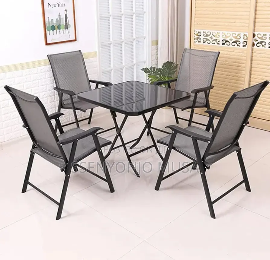 5-Piece Folding Garden Dining Set – 4 Chairs 1 Table, Black