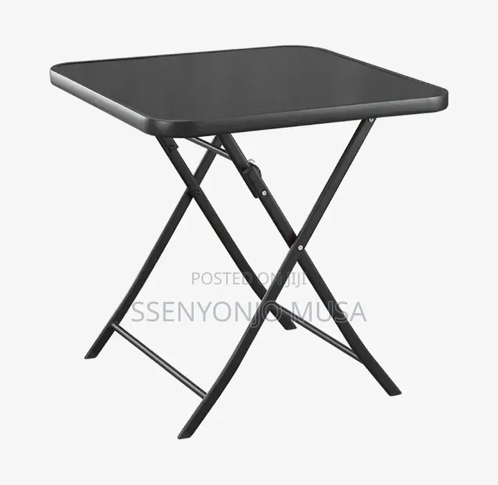 Folding Square Glass Dining Table – 60 × 59 Cm, Black