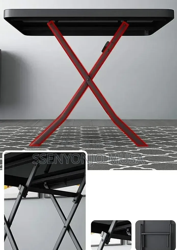 Folding Square Glass Dining Table – 60 × 59 Cm, Black