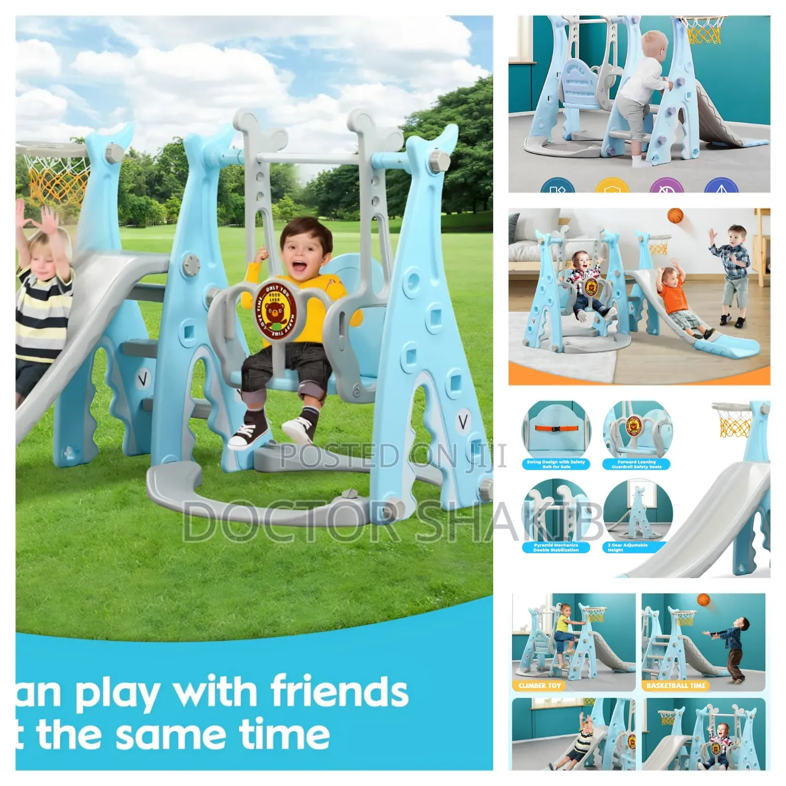 4-in-1 Indoor/Outdoor Swing Set for Kids With Basketball Hoop