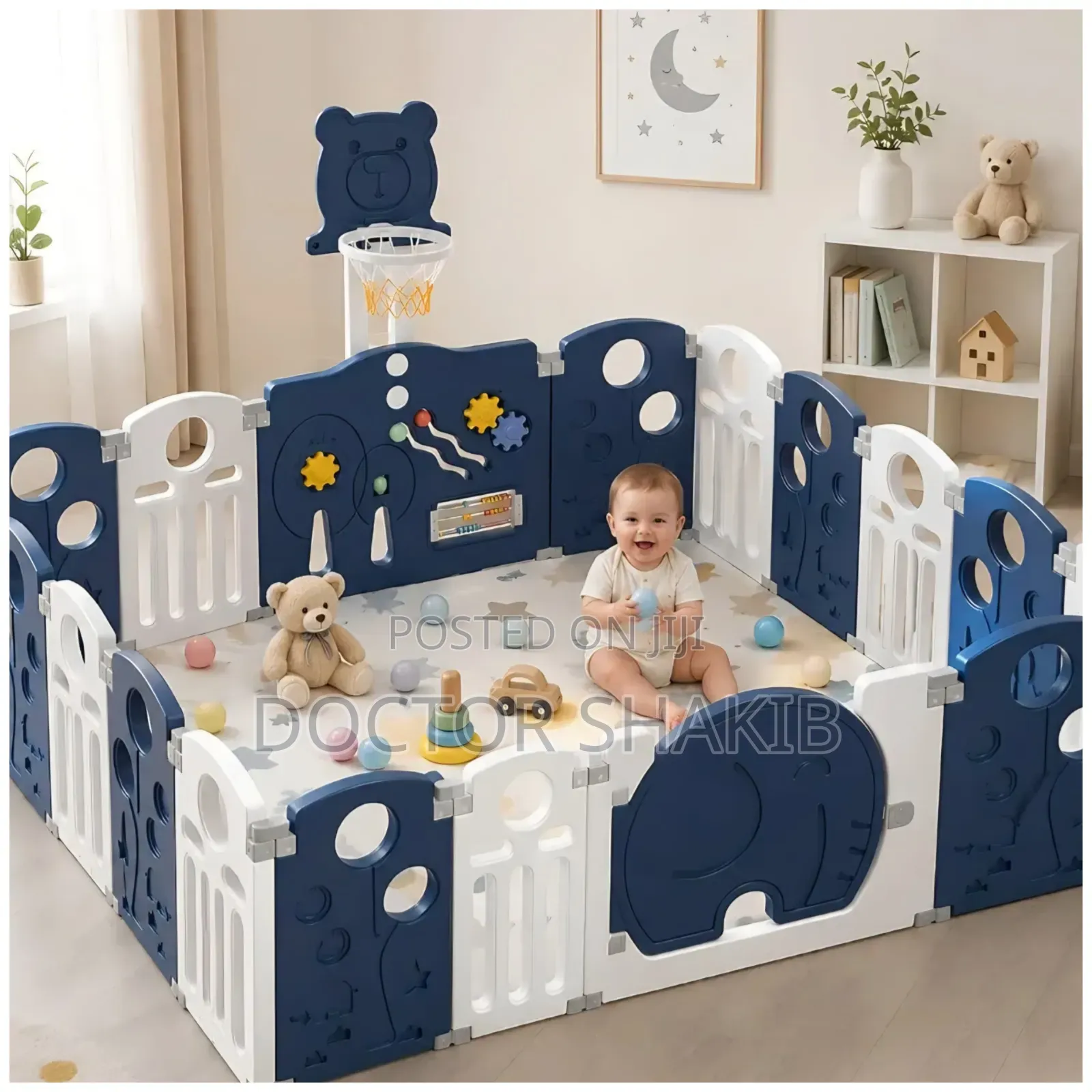 Kids Foldable Activity Centre Playpen With Basketball Hoop