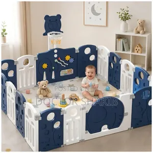 Kids Foldable Activity Centre Playpen With Basketball Hoop