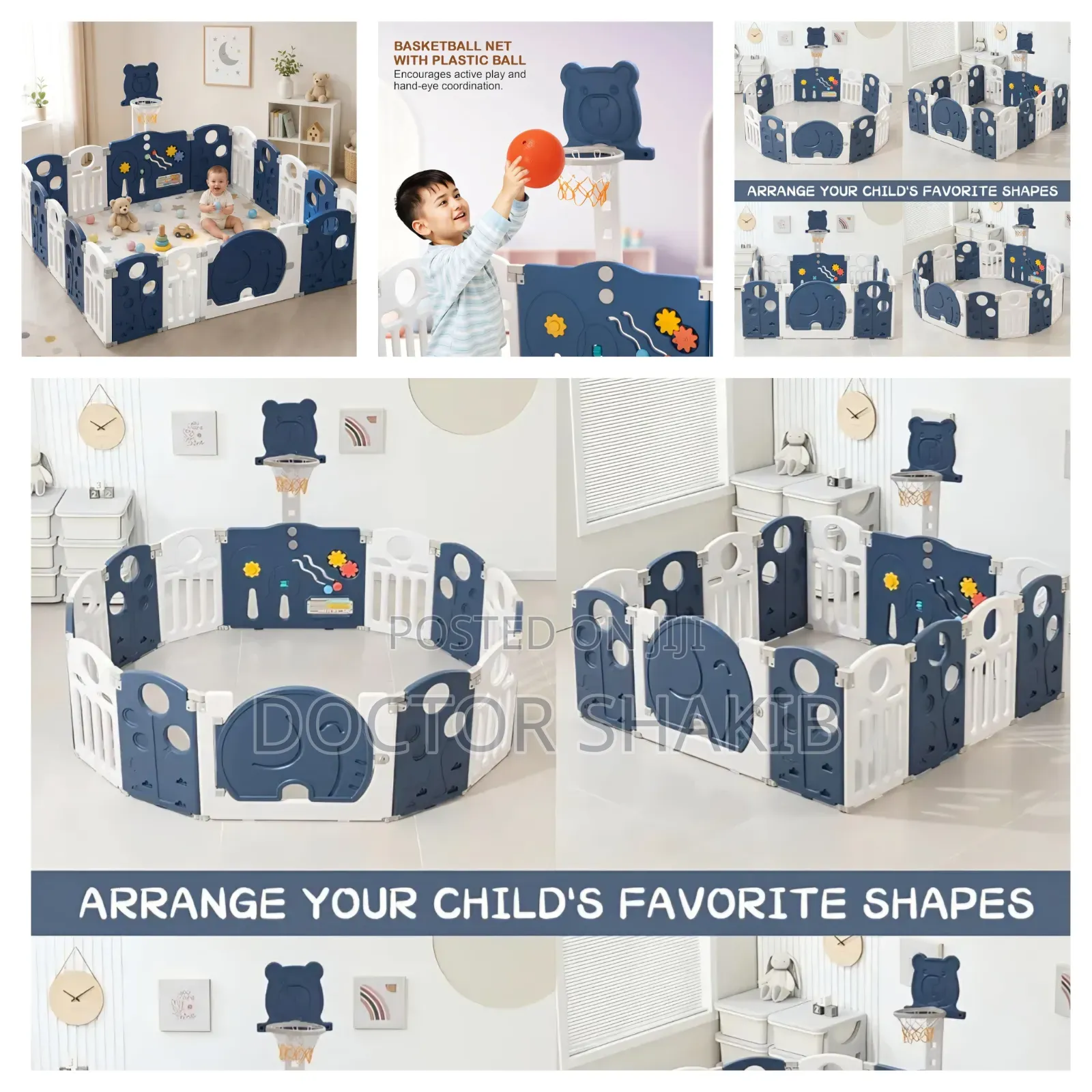Kids Foldable Activity Centre Playpen With Basketball Hoop