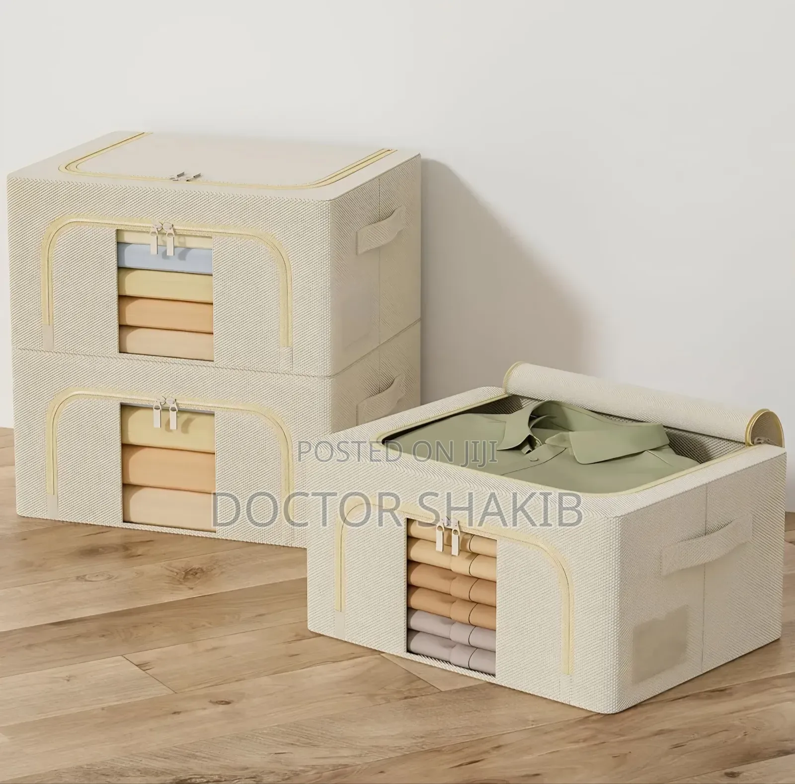 3pcs Foldable Cotton-Linen Clothes Storage Bins