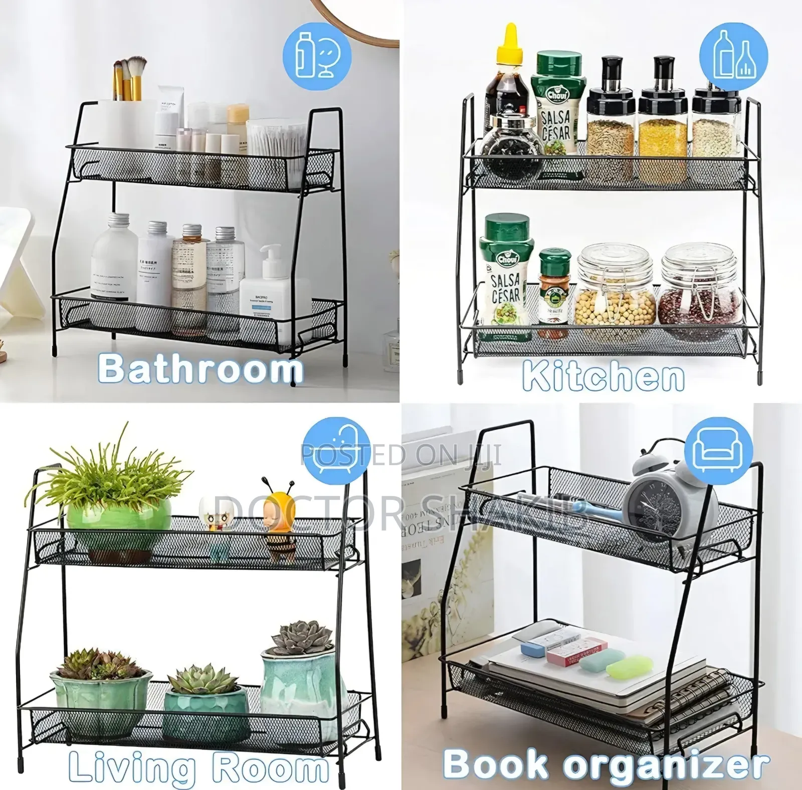 Unique Two-Tiered Metal Mesh Multipurpose Storage Shelf