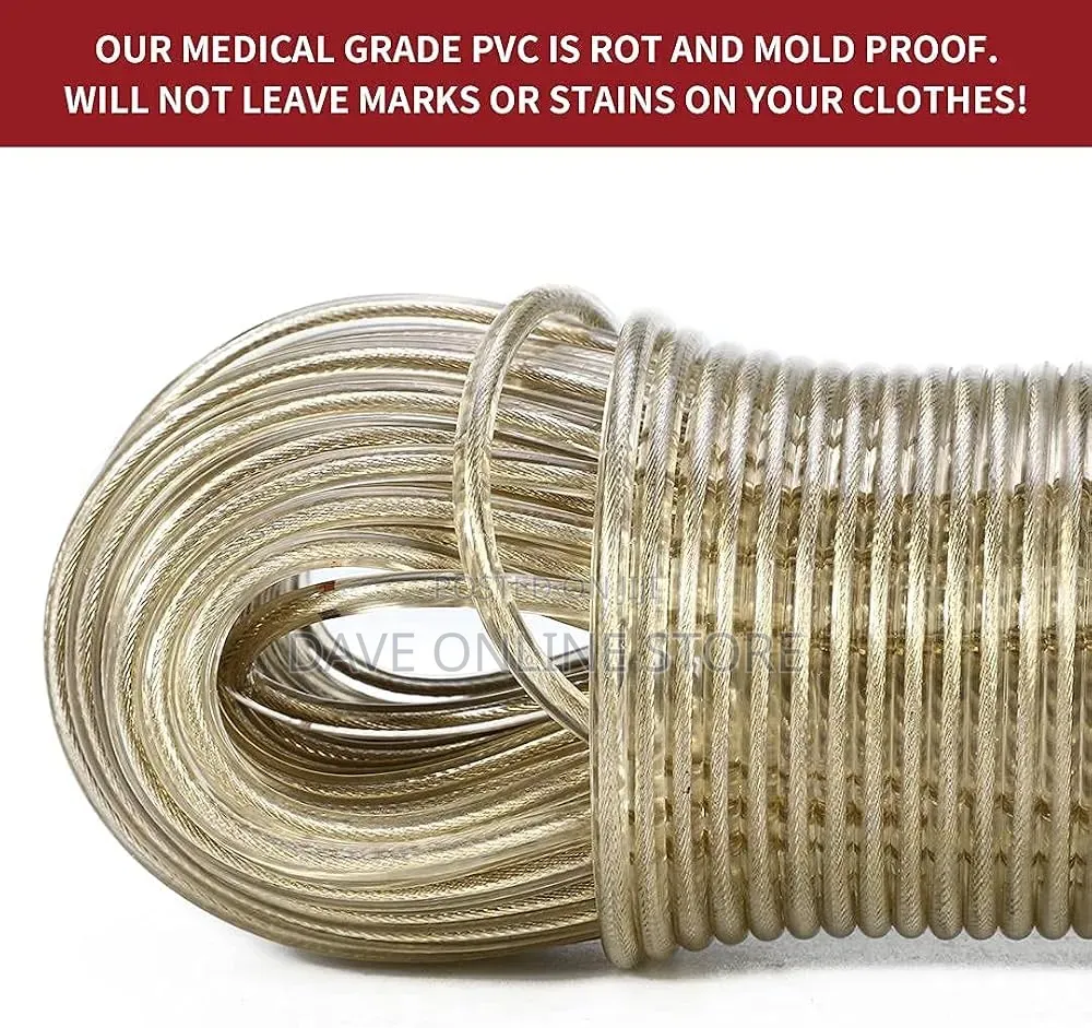 50m PVC Plastic Coated Steel Wire Rope Clothesline -
