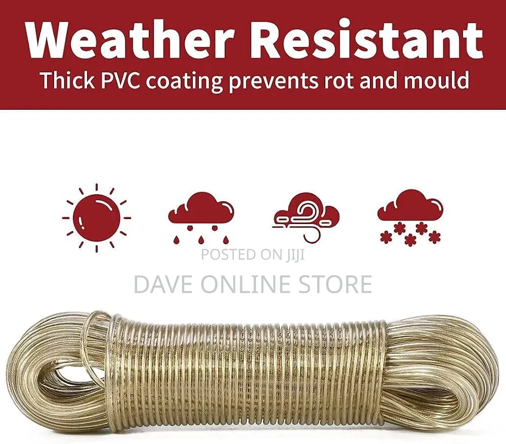 50m PVC Plastic Coated Steel Wire Rope Clothesline -