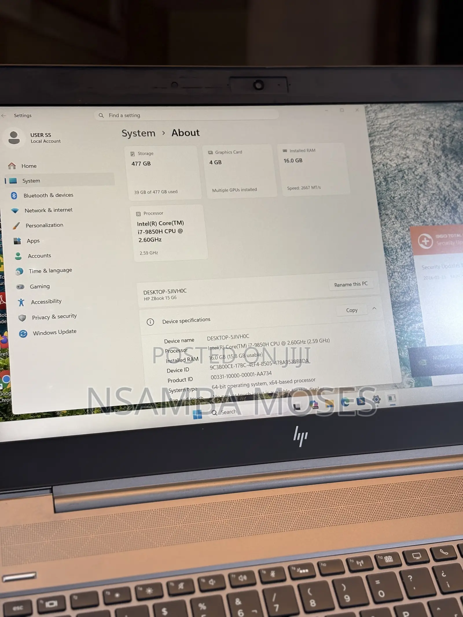 Laptop HP ZBook 15 G6 16GB Intel Core i7 HDD+SSD 512GB
