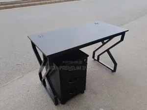Black Wood Top Desk 120cm + X Metallic Base | Director Table