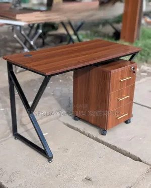 Modern Office Desk Brown Top X Metal Base | Cable Hole 120cm