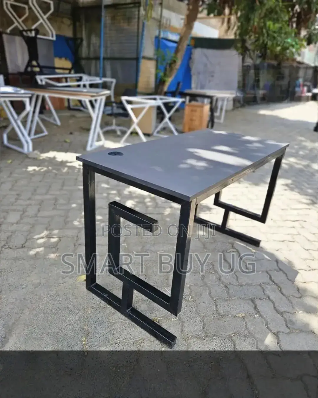Office Desk 120cm Brown Wood + X Metal Legs | Heavy Duty Table