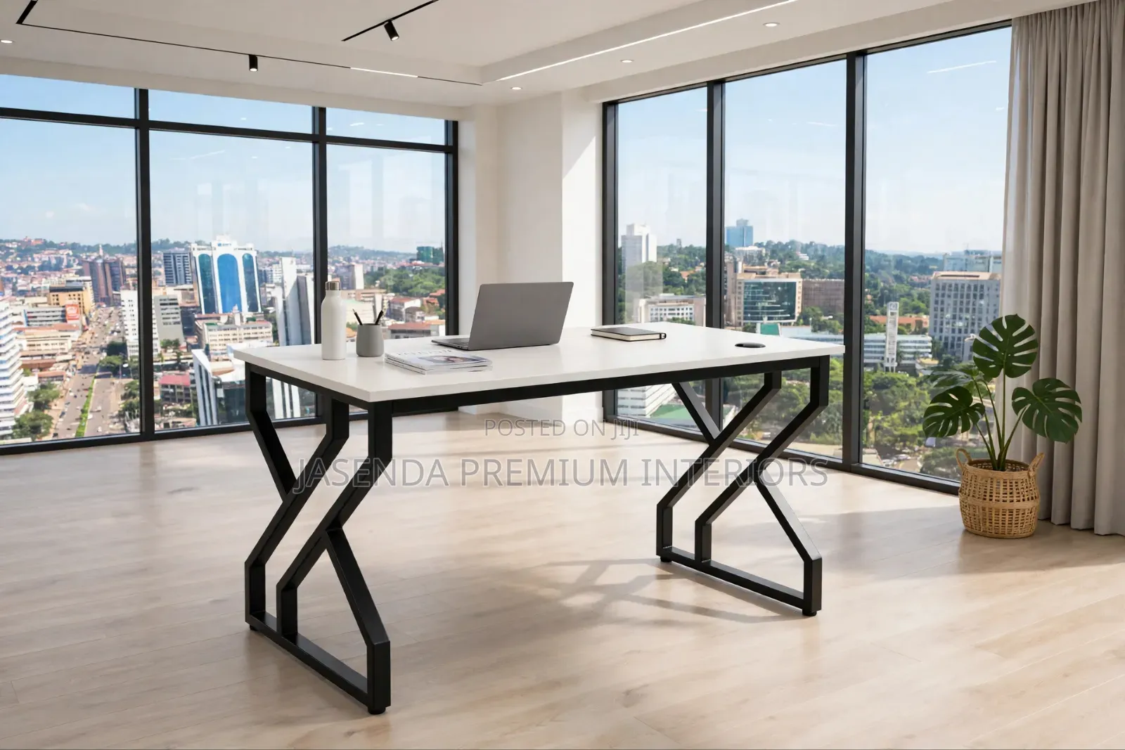 Office Desk 120cm White Wood Top + Metallic X Base | New Stock