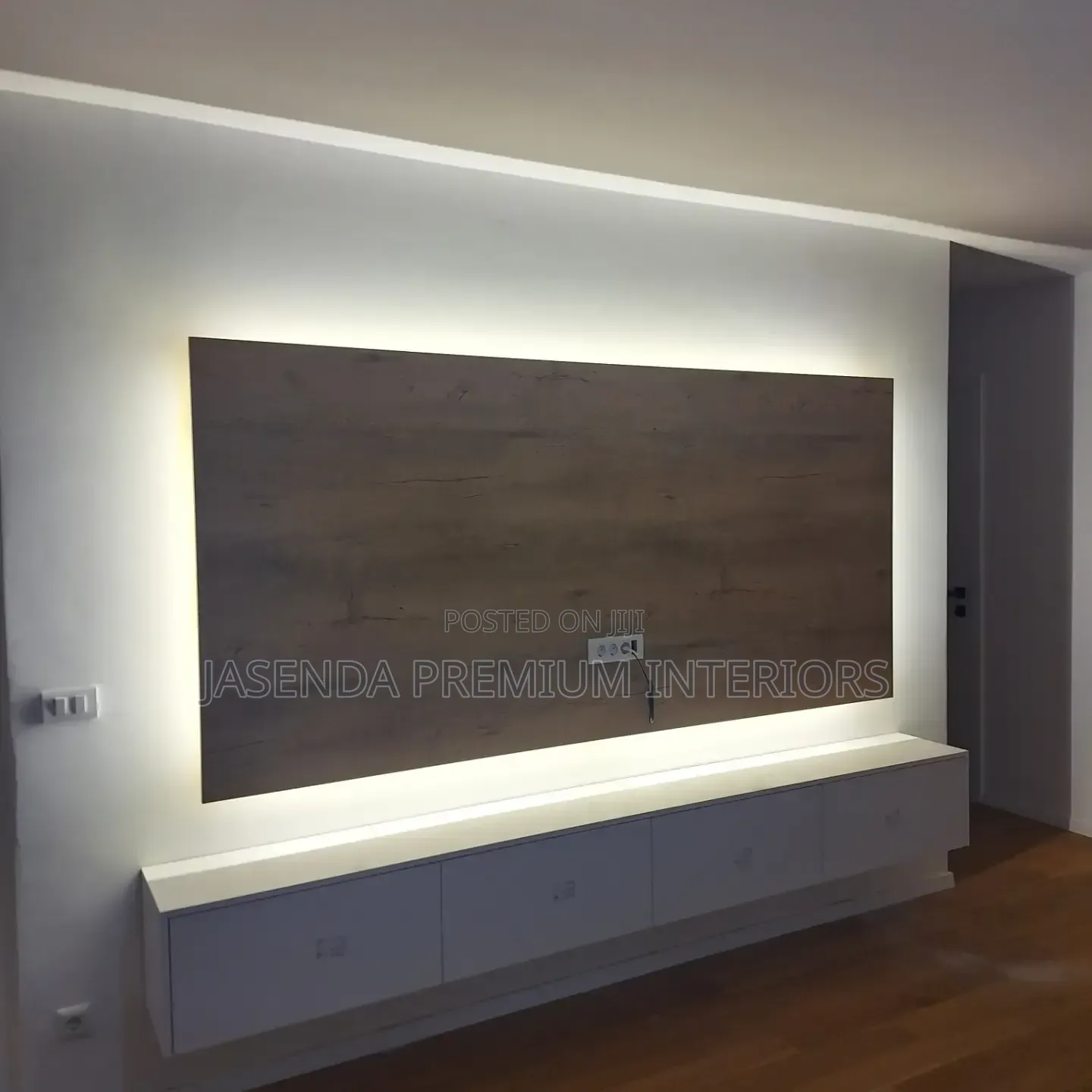 Floating TV Unit White Brown | TV Wall Stand With Lights