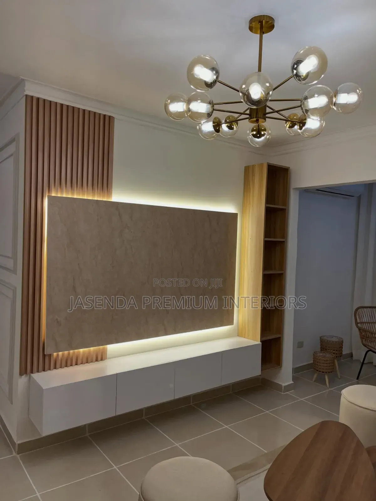 Floating TV Wall Unit White Brown | LED Lights | New Stock