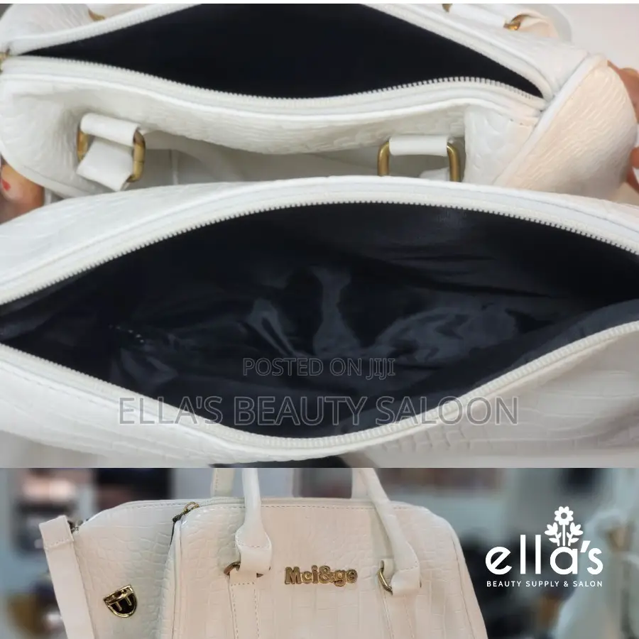 Ladies Leather Handbag (White, Mei Ge Brand Handbag, 2 in 1)